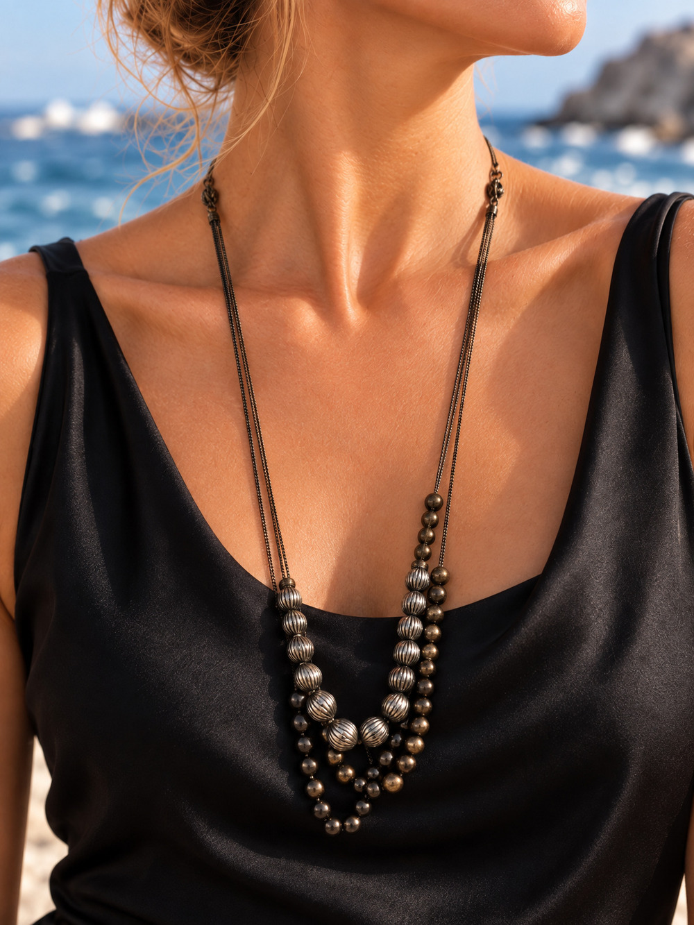 ⚜️ Bronze-Tone Necklace | Beaded Statement | Hooked 💗